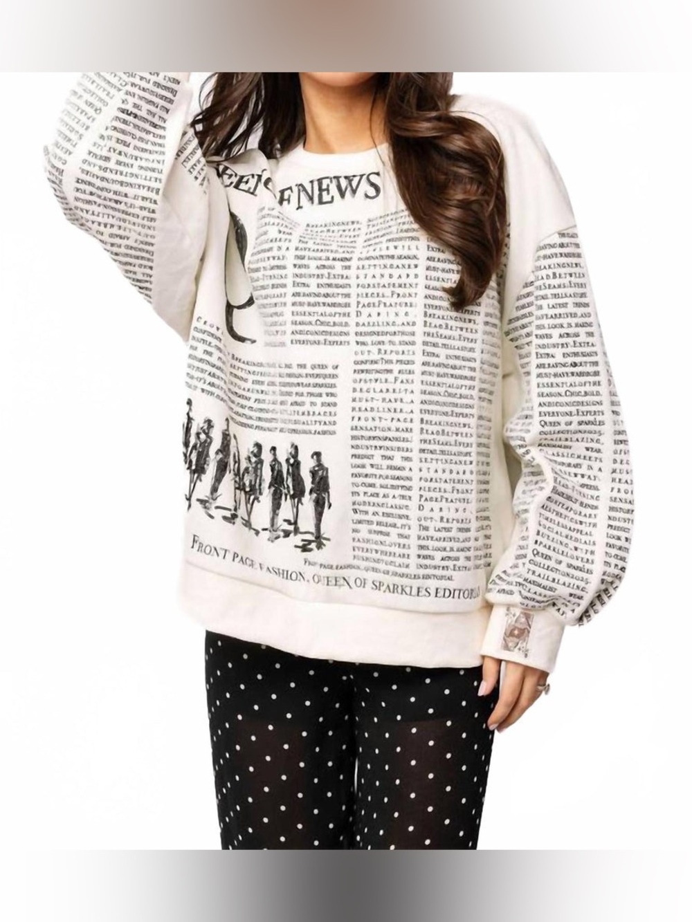Queen of Sparkles Queen of News Sequin Graphic Oversized Sweatshirt XXL